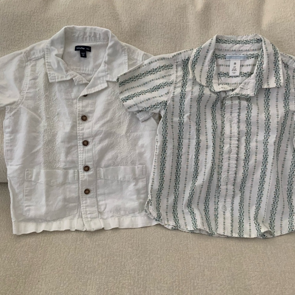 3T boy white short sleeve button down summer shirts bundle
